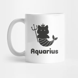 Aquarius Cat Zodiac Sign with Text (Black and White) Mug